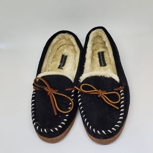 Saks Fifth Avenue Black Plush Slippers Size S (US 5 US 6)